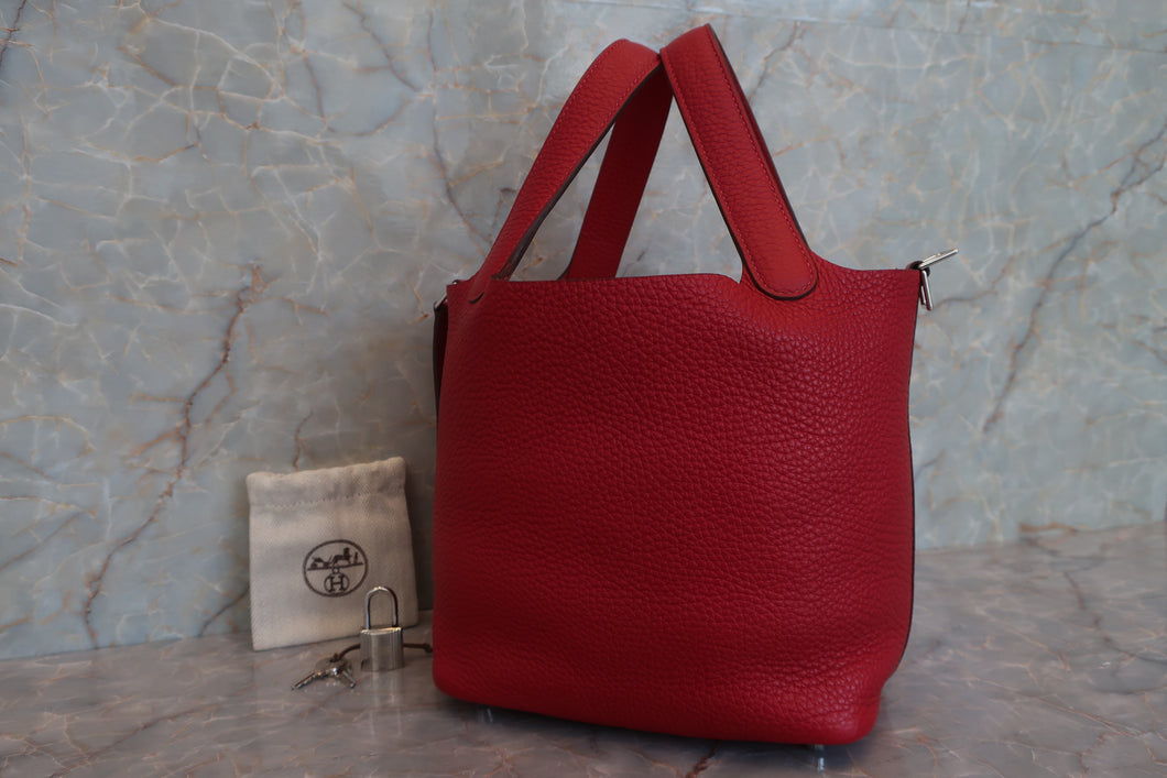 HERMES PICOTIN LOCK PM Clemence leather Rouge casaque A刻印 Hand bag 600100028