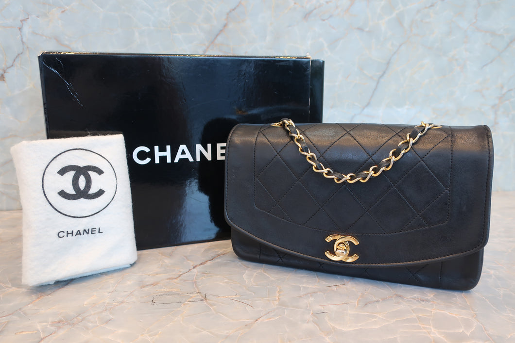 CHANEL/シャネル ダイアナマトラッセチェーンショルダーバッグ ラムスキン ブラック/ゴールド金具 ショルダーバッグ 700080066