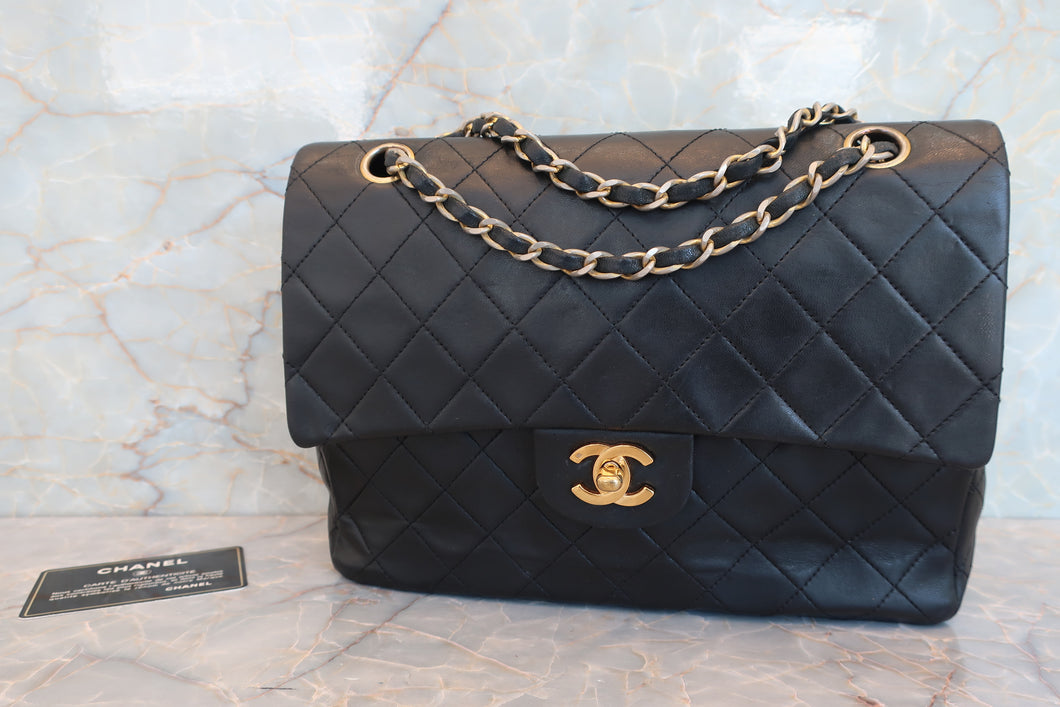CHANEL Matelasse double flap double chain shoulder bag Lambskin Black/Gold hadware Shoulder bag 700070112