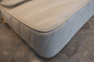 CHANEL/シャネル バイアスステッチチェーンショルダーバッグ キャビアスキン ホワイト/ゴールド金具 ショルダーバッグ 700080101
