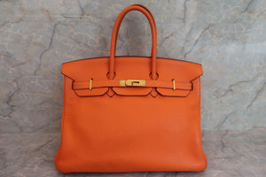 HERMES BIRKIN 35 Clemence leather Orange □M Engraving Hand bag 600060050
