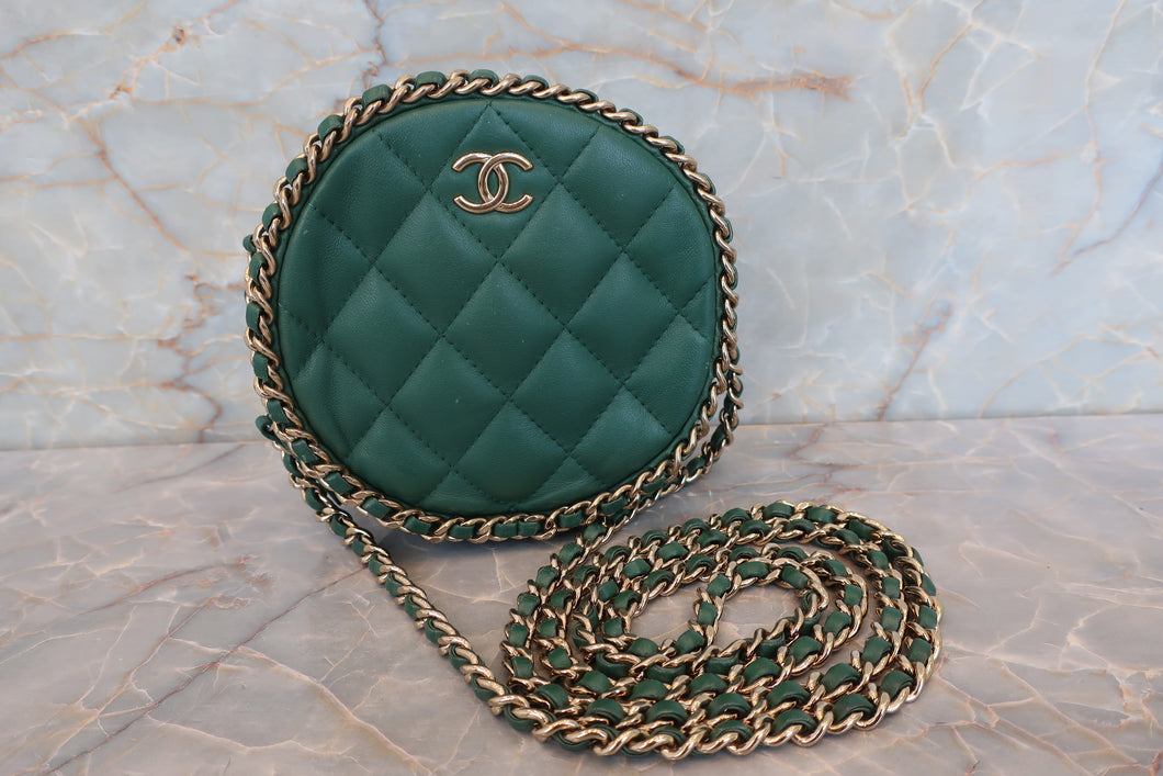 CHANEL/シャネル ココマークラウンドチェーンショルダーバッグ ラムスキン グリーン/ゴールド金具 ショルダーバッグ 700110042