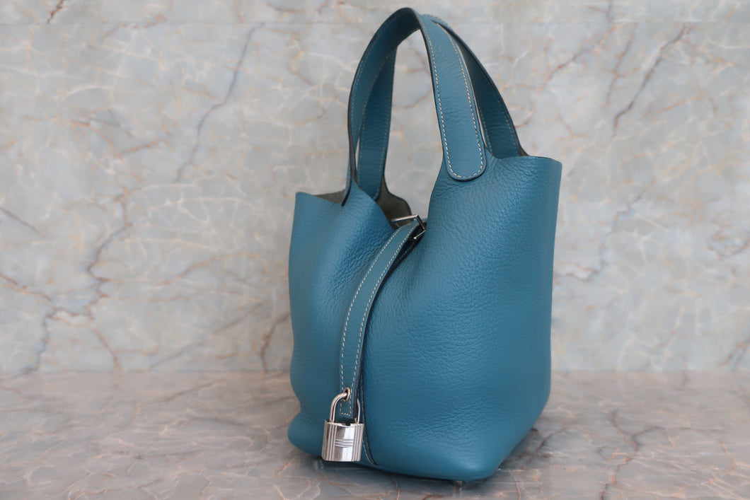 HERMES PICOTIN LOCK PM Clemence leather Blue jean □O刻印 Hand bag 600060076