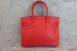 HERMES BIRKIN 30 Clemence leather Rouge tomate A Engraving Hand bag 600060089