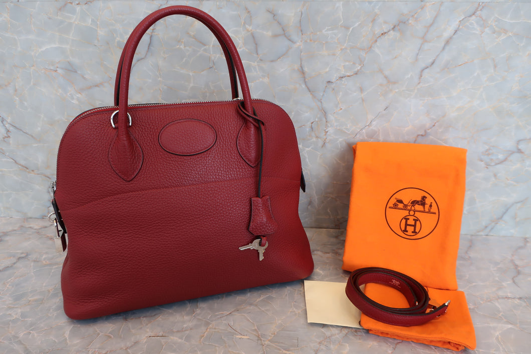 HERMES／BOLIDE 31 Clemence leather Rouge garance □I Engraving Shoulder bag 700010130