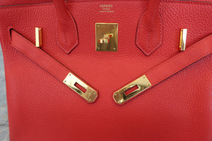 HERMES BIRKIN 30 Clemence leather Rouge tomate A刻印 Hand bag 600060089