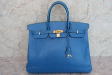 将图片加载到图库查看器，HERMES BIRKIN 40 Graine Couchevel leather Blue france □A刻印 Hand bag 600070128
