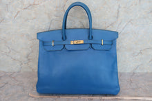 将图片加载到图库查看器，HERMES BIRKIN 40 Graine Couchevel leather Blue france □A刻印 Hand bag 600070128
