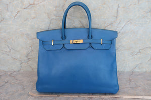 HERMES BIRKIN 40 Graine Couchevel leather Blue france □A Engraving Hand bag 600070128