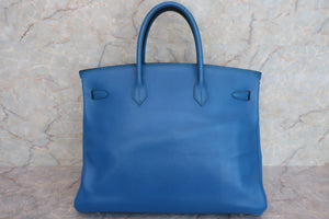 HERMES BIRKIN 40 Graine Couchevel leather Blue france □A Engraving Hand bag 600070128