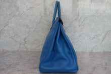 将图片加载到图库查看器，HERMES BIRKIN 40 Graine Couchevel leather Blue france □A刻印 Hand bag 600070128
