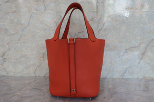 HERMES PICOTIN LOCK MM Clemence leather Potiron orange T Engraving Hand bag 600090019/600040021