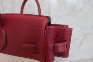 HERMES／エルメス オータクロア36 トワルアッシュ/クシュベル ベージュ/ルージュガランス 〇W刻印 ハンドバッグ 600110033