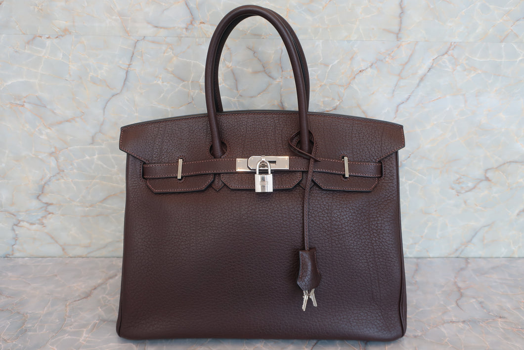 HERMES BIRKIN 35 Fjord leather Chocolat □K刻印 Hand bag 600070025