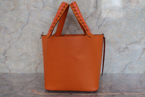 HERMES PICOTIN LOCK MM Tressage Epsom leather Apricot/Rose azalee/Gold D刻印 Hand bag 600090012