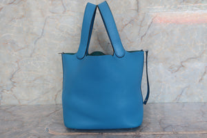 HERMES PICOTIN LOCK MM Clemence leather Blue zanzibar A刻印 Hand bag 600090017