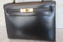 将图片加载到图库查看器，HERMES KELLY 28 Box carf leather Black 〇P刻印 Hand bag 600070174
