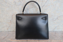 将图片加载到图库查看器，HERMES KELLY 28 Box carf leather Black 〇P刻印 Hand bag 600070174
