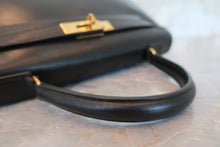 将图片加载到图库查看器，HERMES KELLY 28 Box carf leather Black 〇P刻印 Hand bag 600070174
