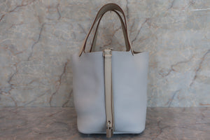 HERMES PICOTIN LOCK MM Clemence leather/Swift leather Blue pale/Pearl gray □R刻印 Hand bag 600070194