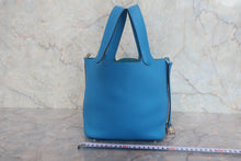 将图片加载到图库查看器，HERMES PICOTIN LOCK PM Clemence leather Blue zanzibar A刻印 Hand bag 800010199
