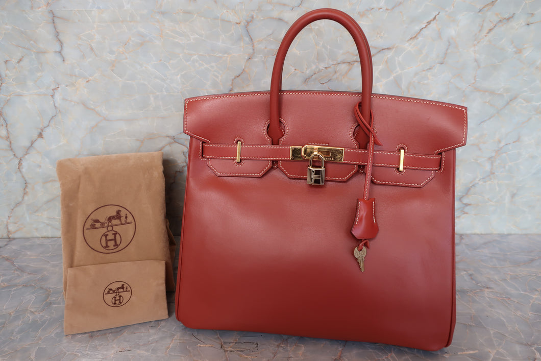 HERMES／エルメス オータクロア32 ボックスカーフ ブリック □B刻印 ハンドバッグ 700050001