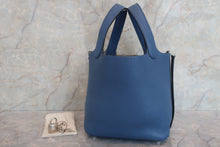 将图片加载到图库查看器，HERMES PICOTIN LOCK PM Clemence leather Blue brighton X刻印 Hand bag 600070148
