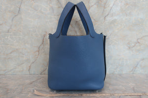 HERMES PICOTIN LOCK PM Clemence leather Blue brighton X刻印 Hand bag 600070148