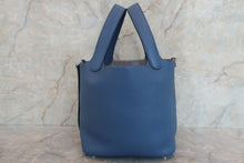 将图片加载到图库查看器，HERMES PICOTIN LOCK PM Clemence leather Blue brighton X刻印 Hand bag 600070148
