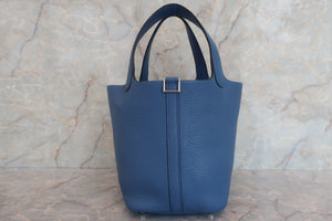 HERMES PICOTIN LOCK PM Clemence leather Blue brighton X Engraving Hand bag 600070148