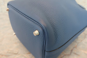 HERMES PICOTIN LOCK PM Clemence leather Blue brighton X刻印 Hand bag 600070148