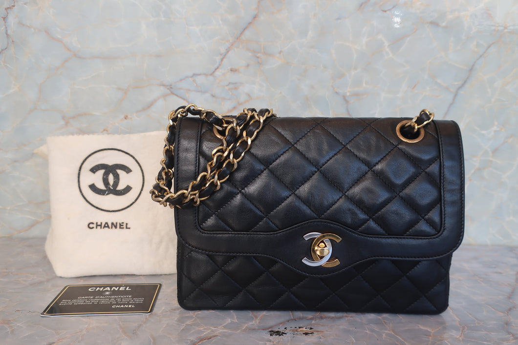 CHANEL マトラッセ ダブルフラップ ラムスキン ブラック ゴールド金具 CHANEL/シャネル パリ限定ミニマトラッセダブルフラップチェーン
