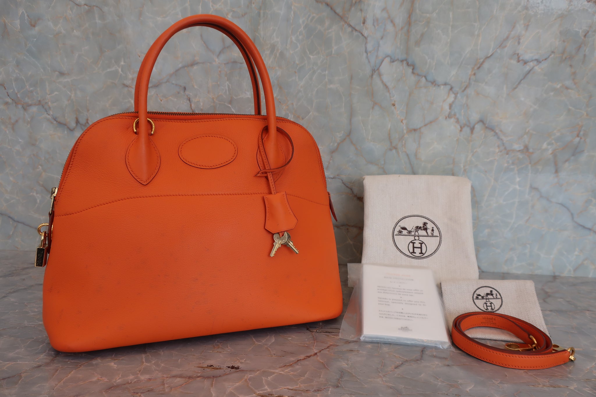 エルメス ボリード31  オレンジ  ヴォーガリバー  □B刻印　ショルダー付 HERMES - エルメス ボリード31 オレンジ ヴォーガリバー □B刻印
