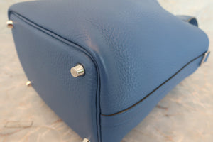 HERMES PICOTIN LOCK PM Clemence leather Blue brighton X刻印 Hand bag 600070148