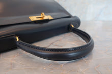 将图片加载到图库查看器，HERMES KELLY 28 Box carf leather Navy 〇Q刻印 Shoulder bag 600070176
