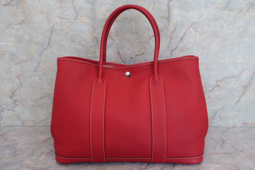 HERMES GARDEN PARTY PM Country leather Rouge casaque □R Engraving Tote bag 600010011