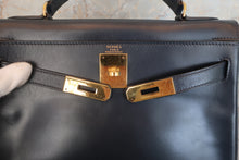 将图片加载到图库查看器，HERMES KELLY 28 Box carf leather Navy 〇Q刻印 Shoulder bag 600070176
