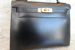 HERMES KELLY 28 Box carf leather  Black Hand bag 700070206