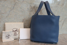 将图片加载到图库查看器，HERMES PICOTIN LOCK MM Clemence leather Blue Agate X刻印 Hand bag 600100026
