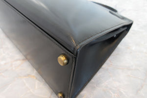 HERMES KELLY 28 Box carf leather  Black Hand bag 700070206