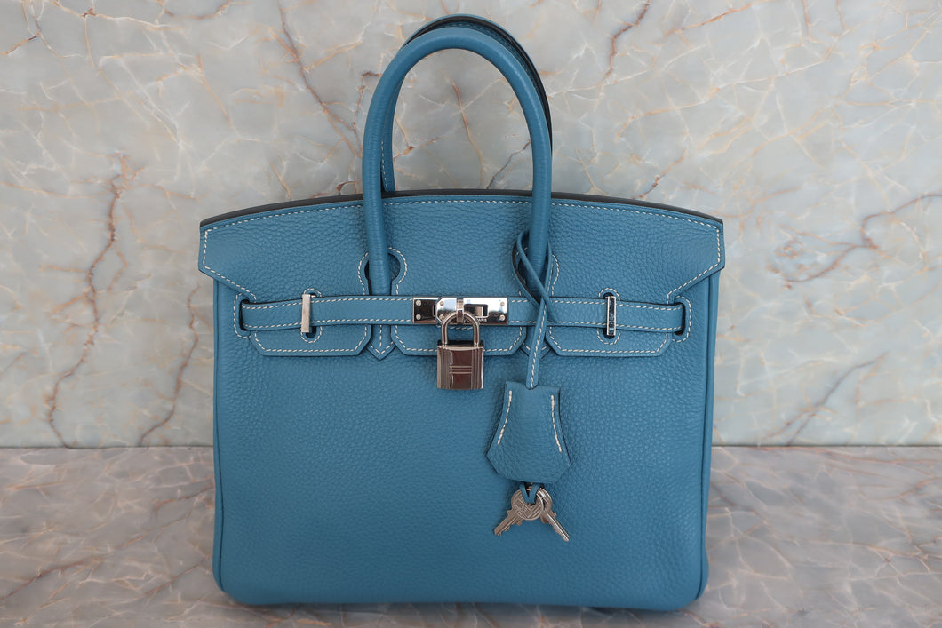 HERMES BIRKIN 25 Clemence leather Blue jean □O刻印 Hand bag 600070185