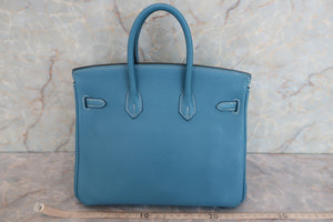 HERMES BIRKIN 25 Clemence leather Blue jean □O刻印 Hand bag 600070185