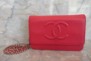 CHANEL/シャネル カメリアチェーンウォレット キャビアスキン ピンク/シルバー金具 ショルダーバッグ 700070247