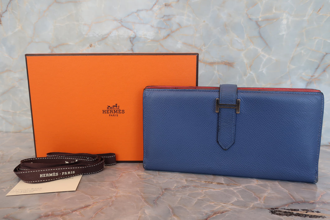 HERMES／エルメス ベアンスフレヴェルソ ヴォーエプソン ブルーブライトン/カプシーヌ A刻印 財布 700060104