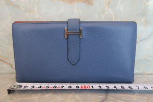 HERMES／エルメス ベアンスフレヴェルソ ヴォーエプソン ブルーブライトン/カプシーヌ A刻印 財布 700060104