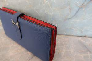 HERMES／エルメス ベアンスフレヴェルソ ヴォーエプソン ブルーブライトン/カプシーヌ A刻印 財布 700060104