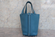 将图片加载到图库查看器，HERMES PICOTIN LOCK PM Clemence leather Blue jean T刻印 Hand bag 600090018
