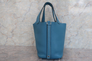 HERMES PICOTIN LOCK PM Clemence leather Blue jean T刻印 Hand bag 600090018