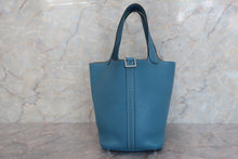 将图片加载到图库查看器，HERMES PICOTIN LOCK PM Clemence leather Blue jean T刻印 Hand bag 600090018
