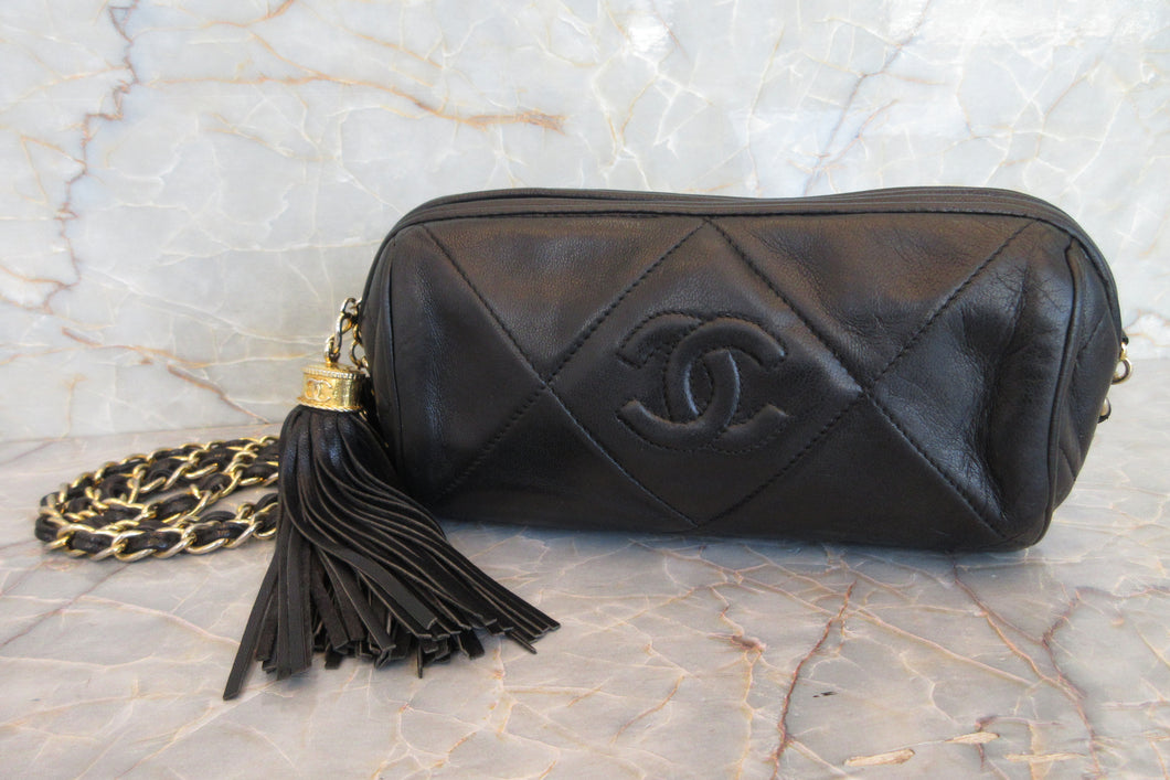 CHANEL/シャネル マトラッセフリンジチェーンショルダーバッグ ラムスキン ブラック/ゴールド金具 ショルダーバッグ 700070216